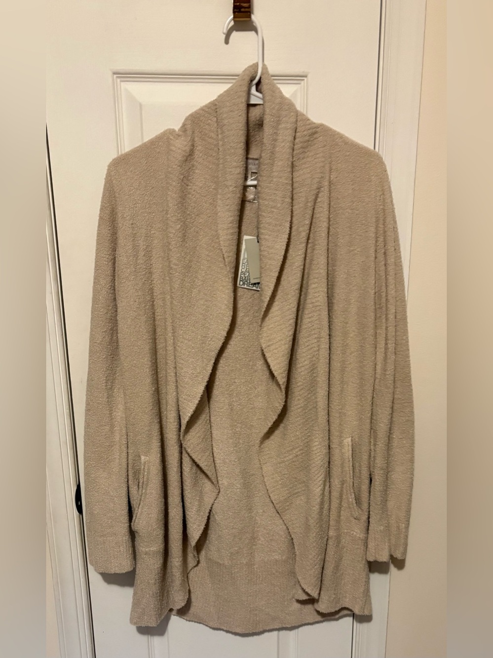 Barefoot Dreams Taupe Open-Front Draped Cardigan